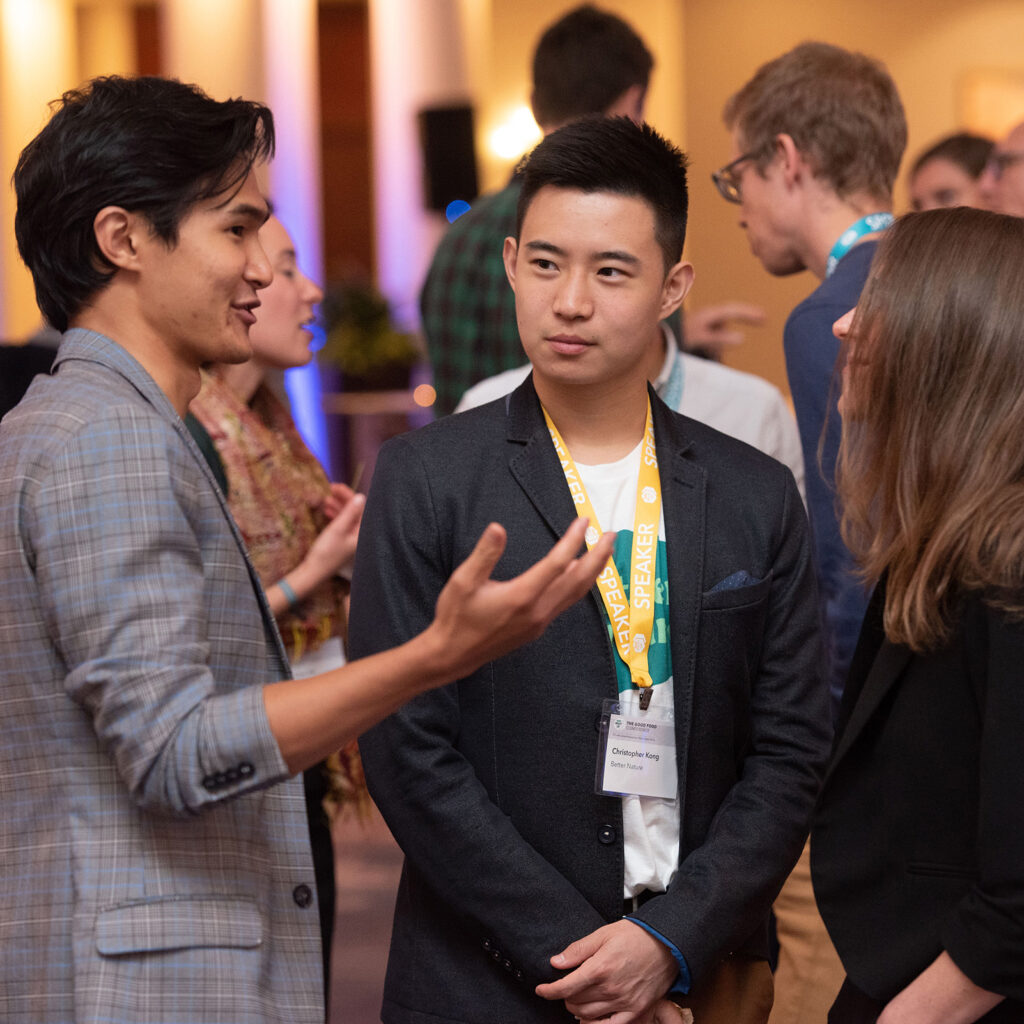 Alt protein professionals chat at a networking event