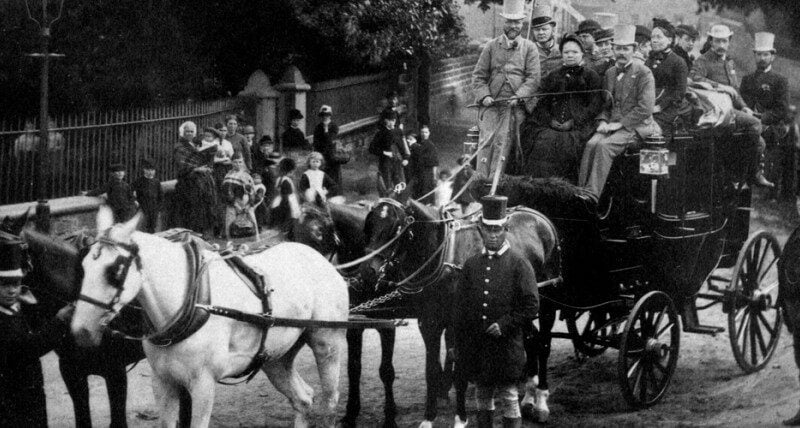 Black and white carriage and horses