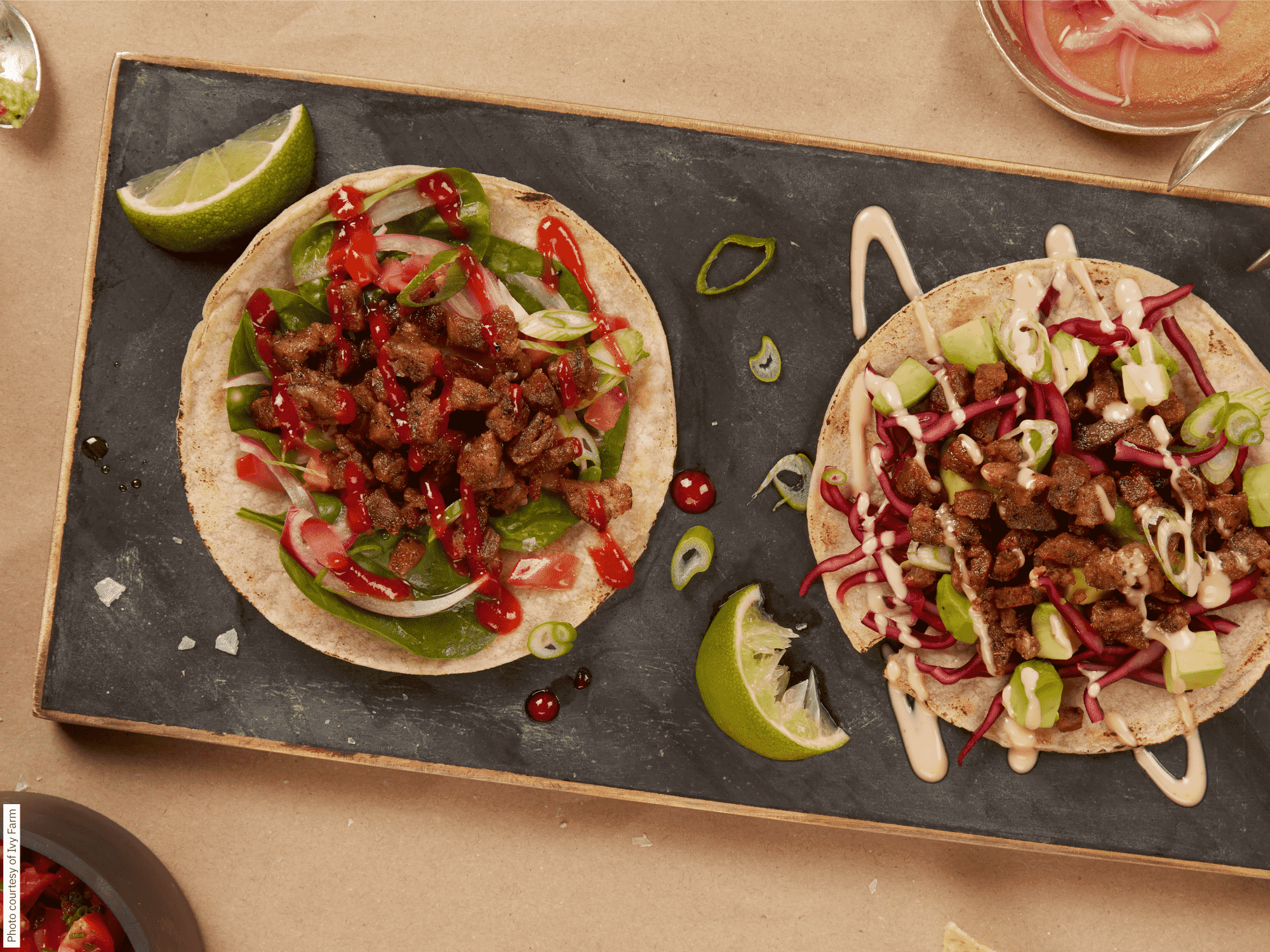 A photo showing cultivated meat tacos